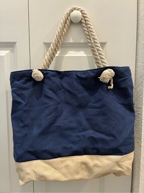 Navy and Cream Canvas Rope Tote Bag